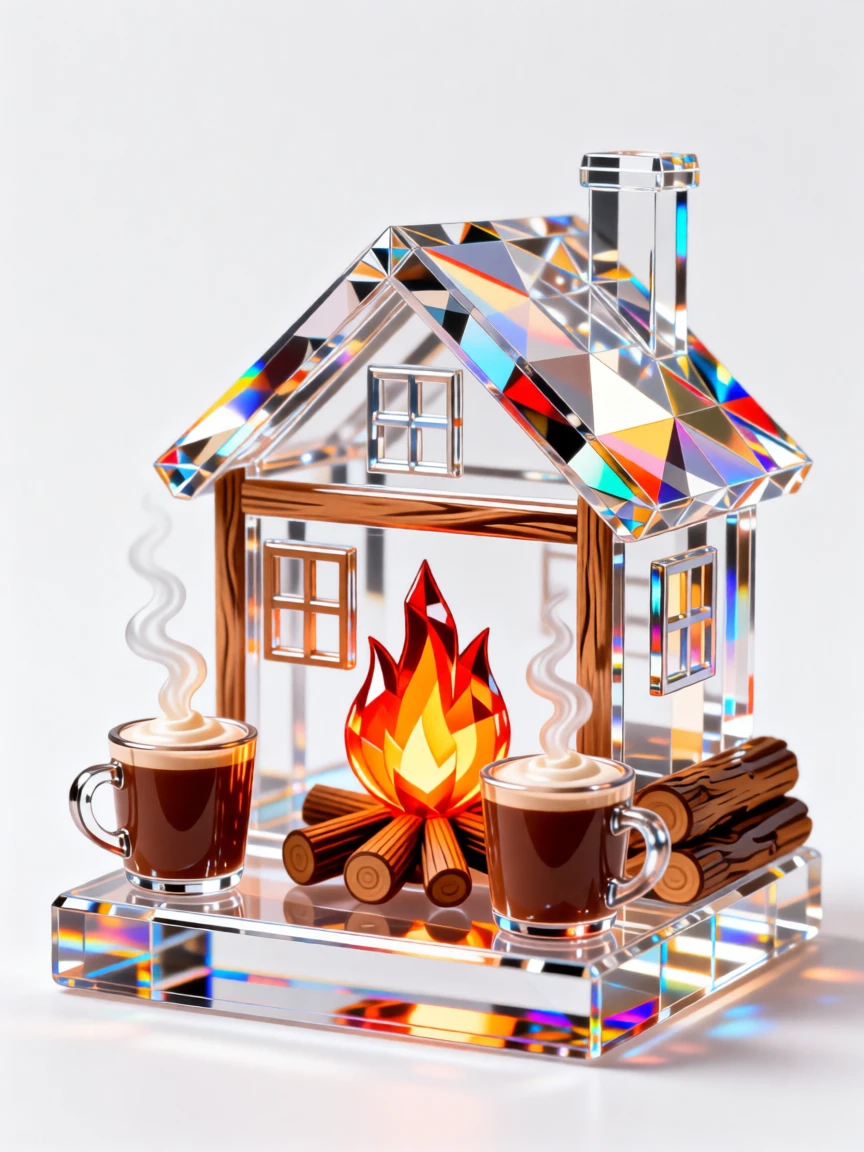 A cozy winter cabin scene with mugs of hot cocoa by a roaring fire.