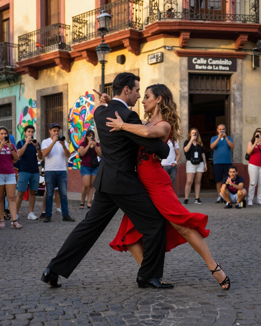An Argentine tango dancer performing on a Buenos Aires street