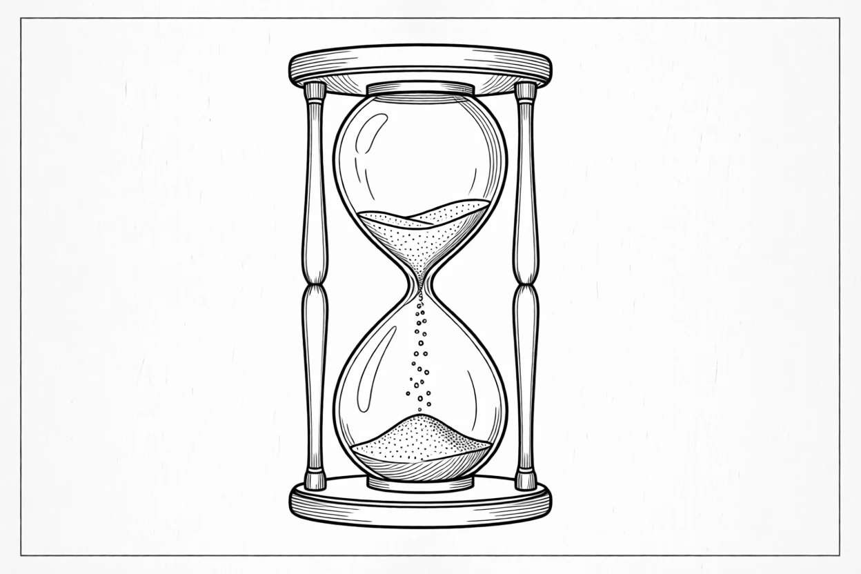 An hourglass with sand slowly falling symbolizing time