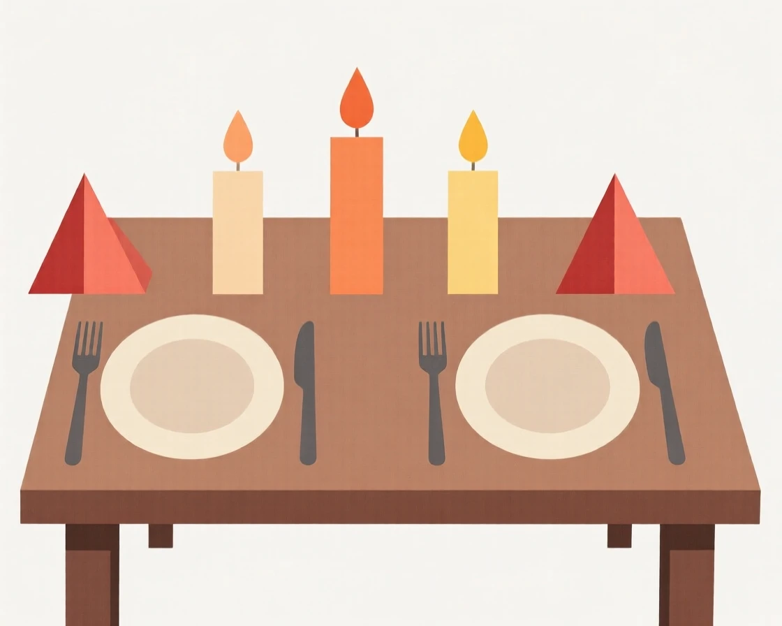A festive table set with candles for a quiet family holiday