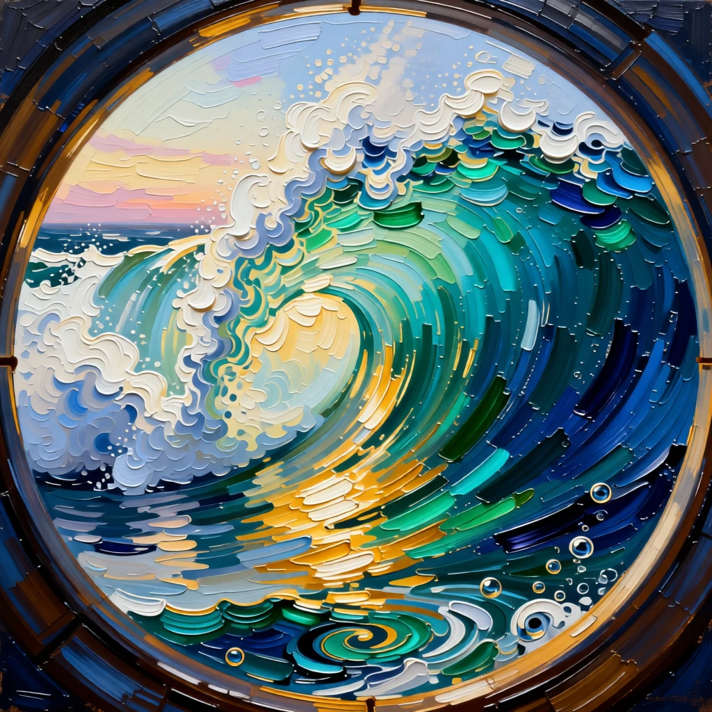 A dramatic wave curling and about to break, viewed from directly inside the barrel