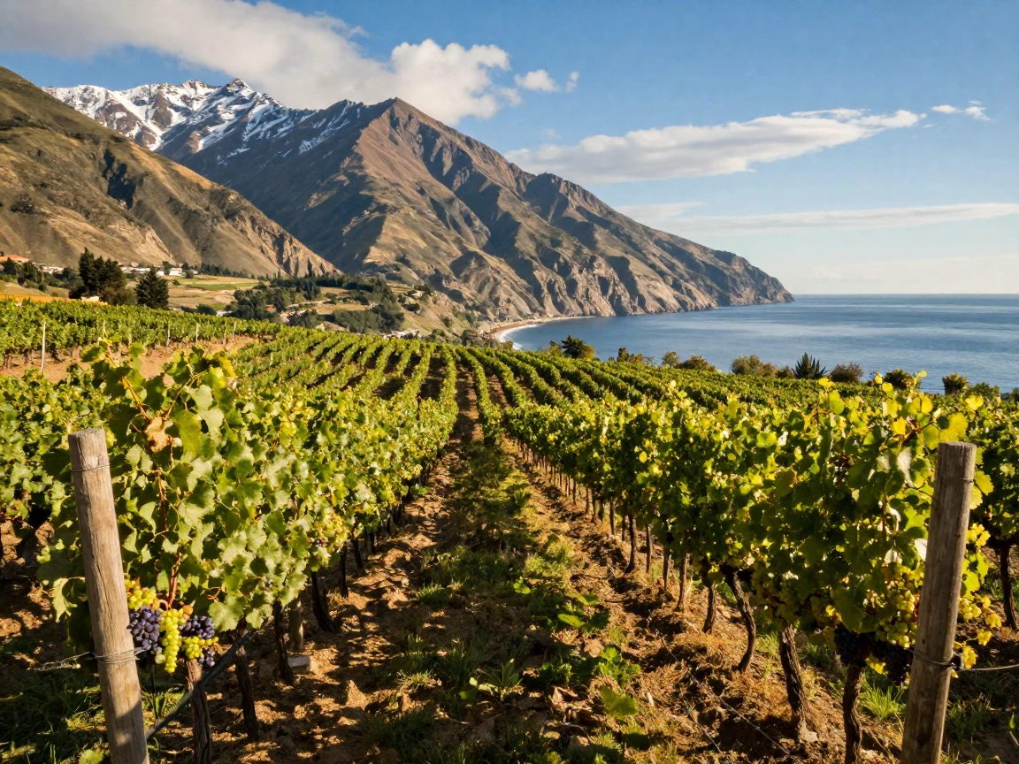 A Chilean vineyard nestled between the Andes and the sea