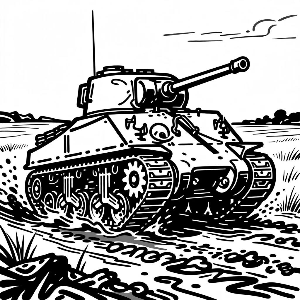 A rugged tank rolling through a muddy field during a historical reenactment.