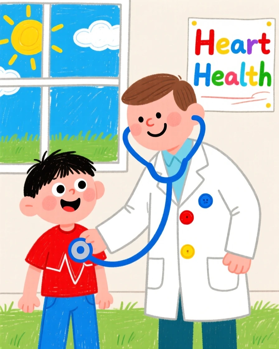 A doctor listening to a child's heartbeat with a stethoscope.
