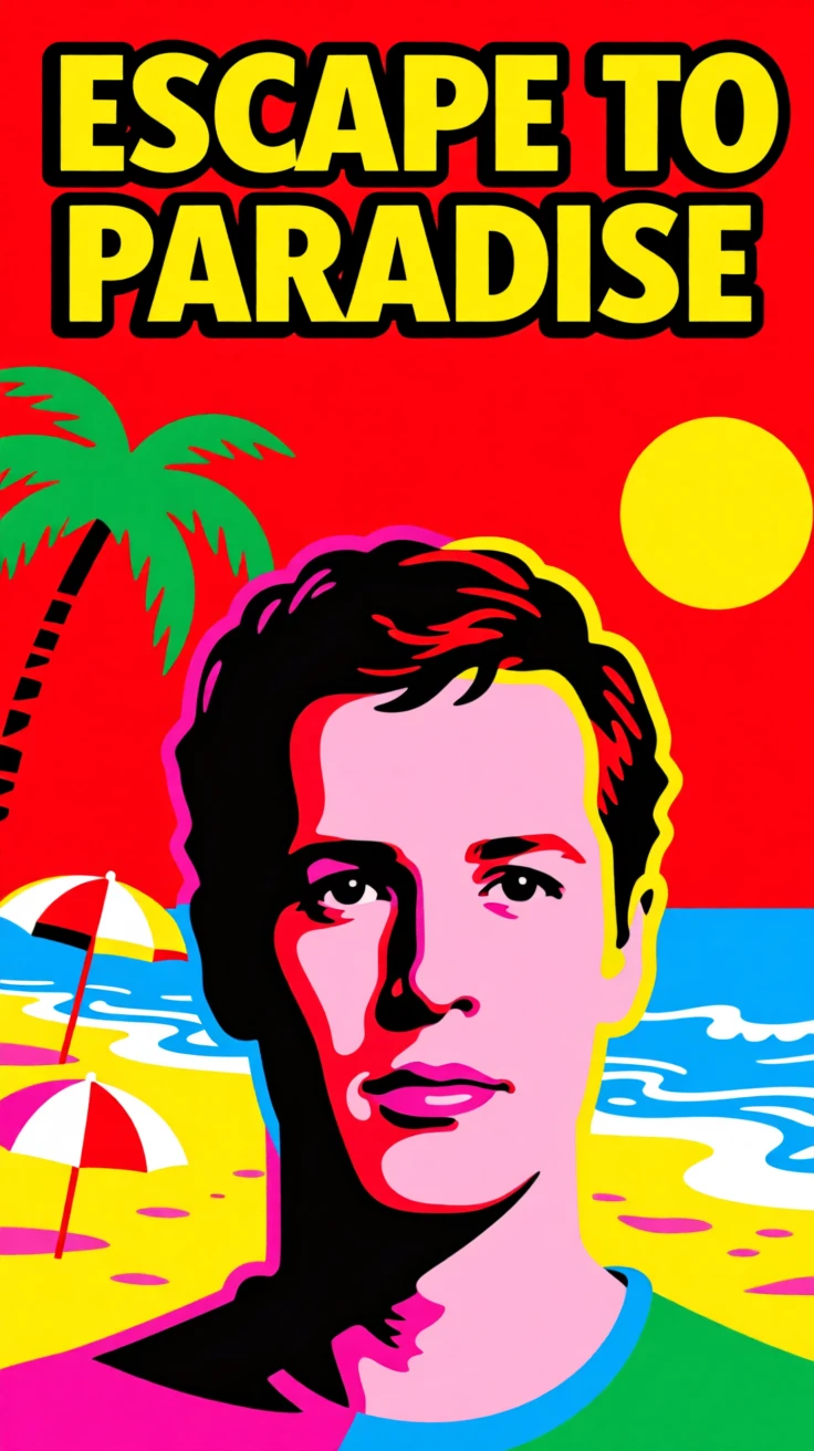Vintage travel poster style beach scene