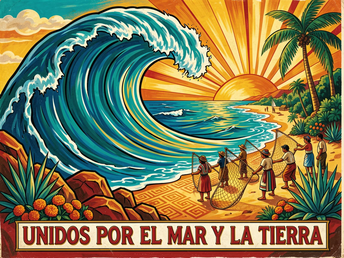 A wave curling dramatically along a tropical shoreline