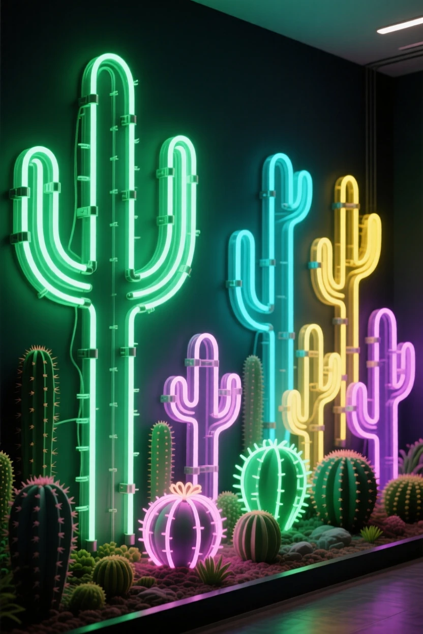 A cactus garden filled with varied shapes and sizes.