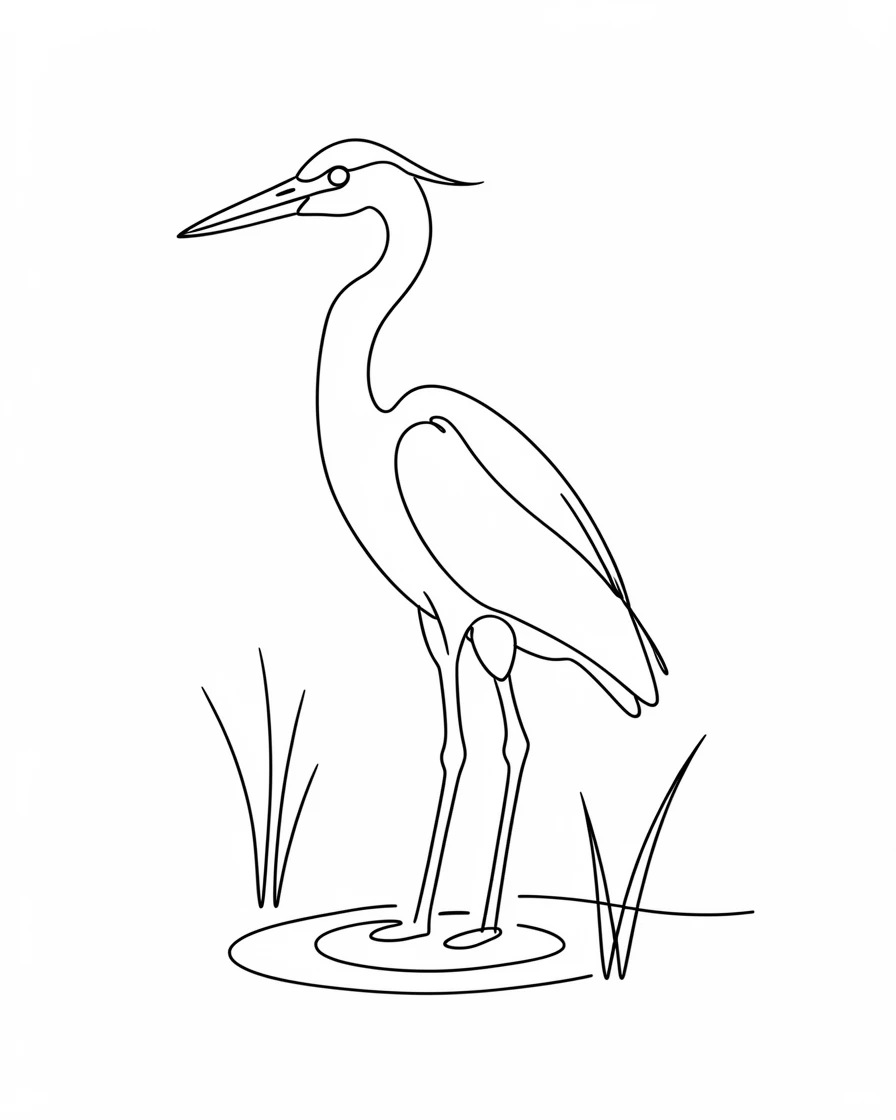 A great blue heron standing motionless in a shallow marsh
