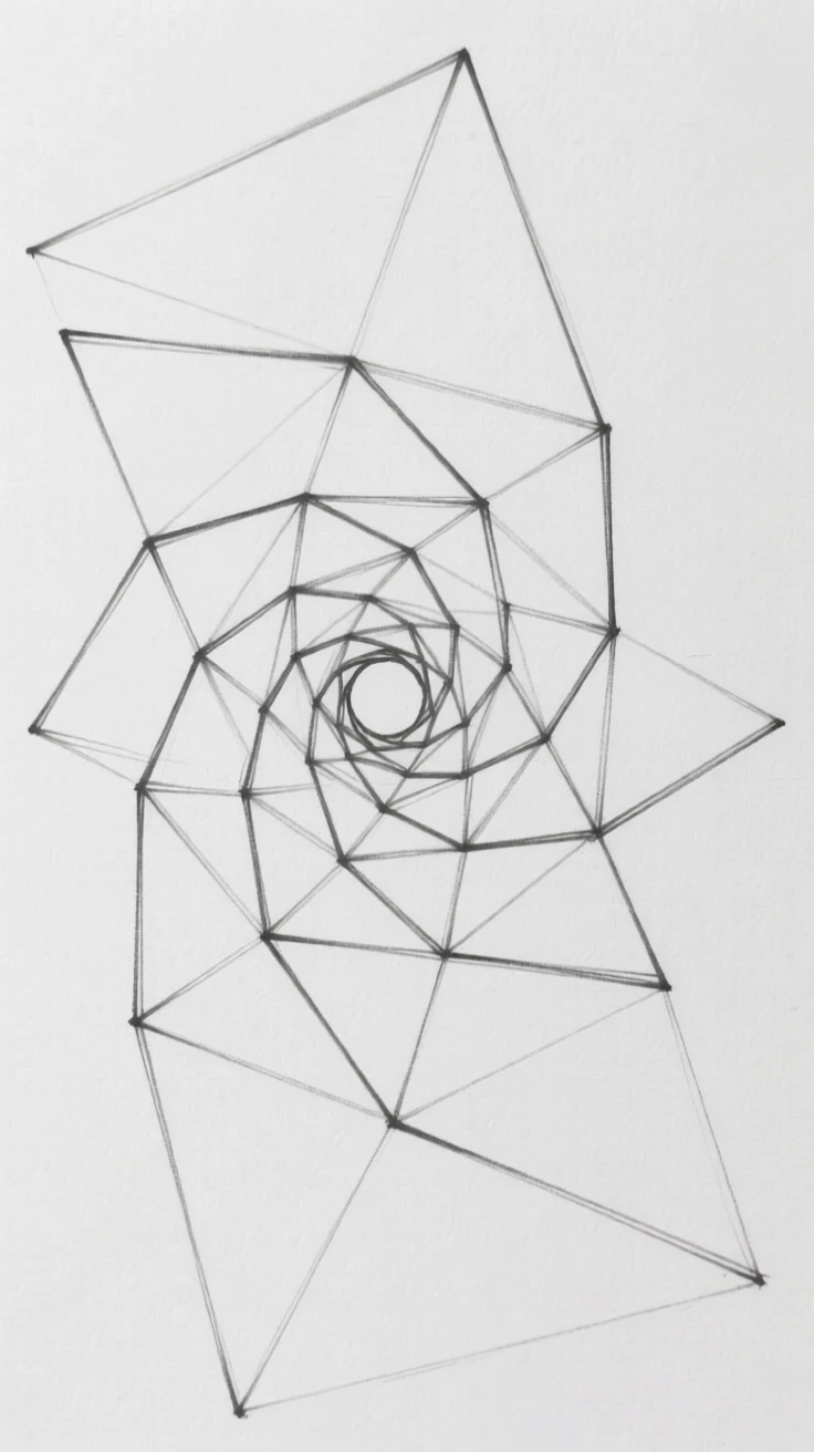 A spiraling arrangement of triangular shapes