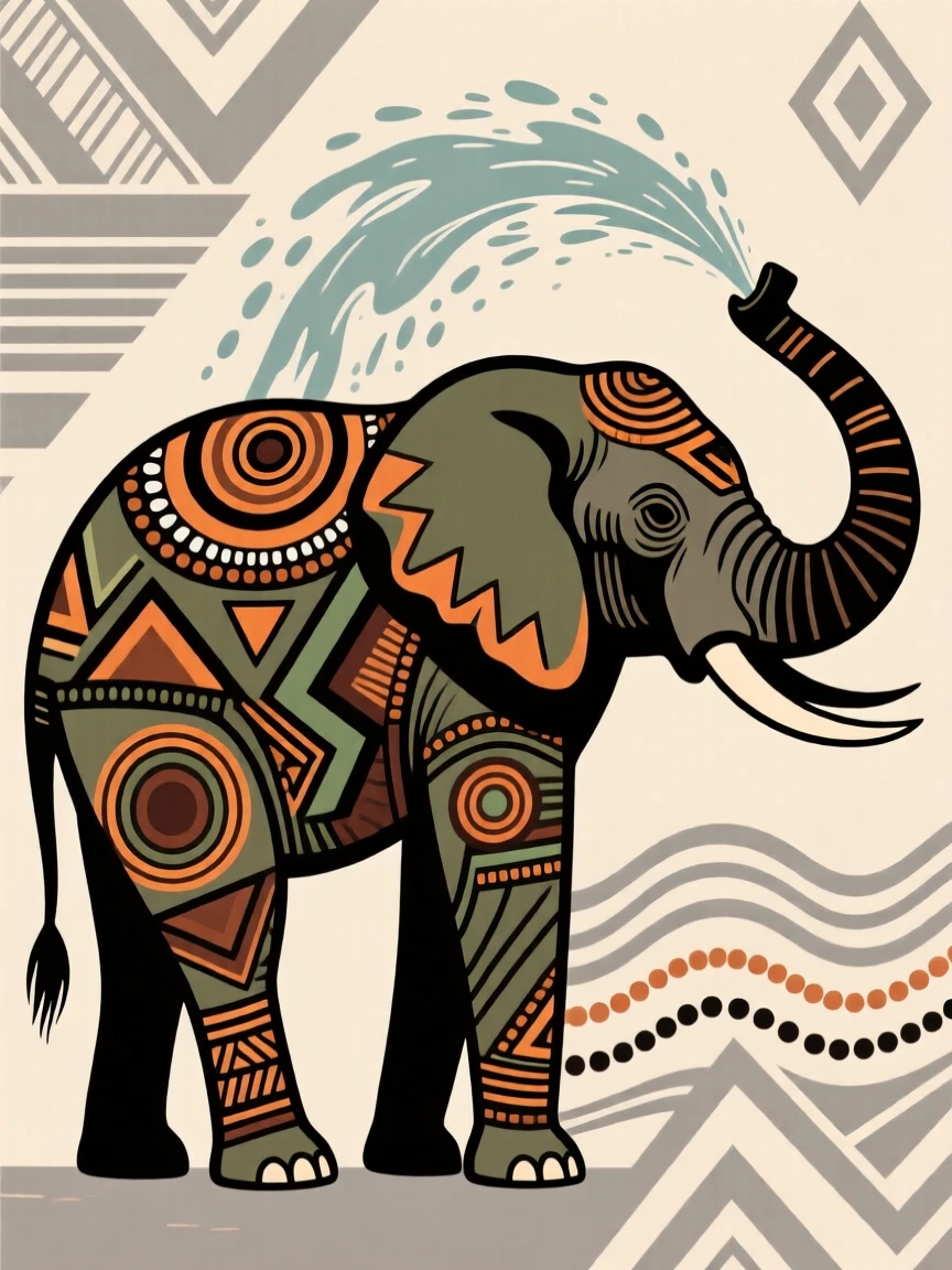 An elephant spraying water over its back with its trunk.