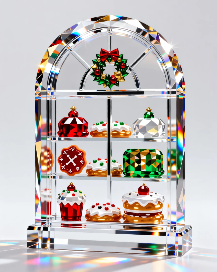 A festive Christmas bakery window filled with decorated cookies and pastries.
