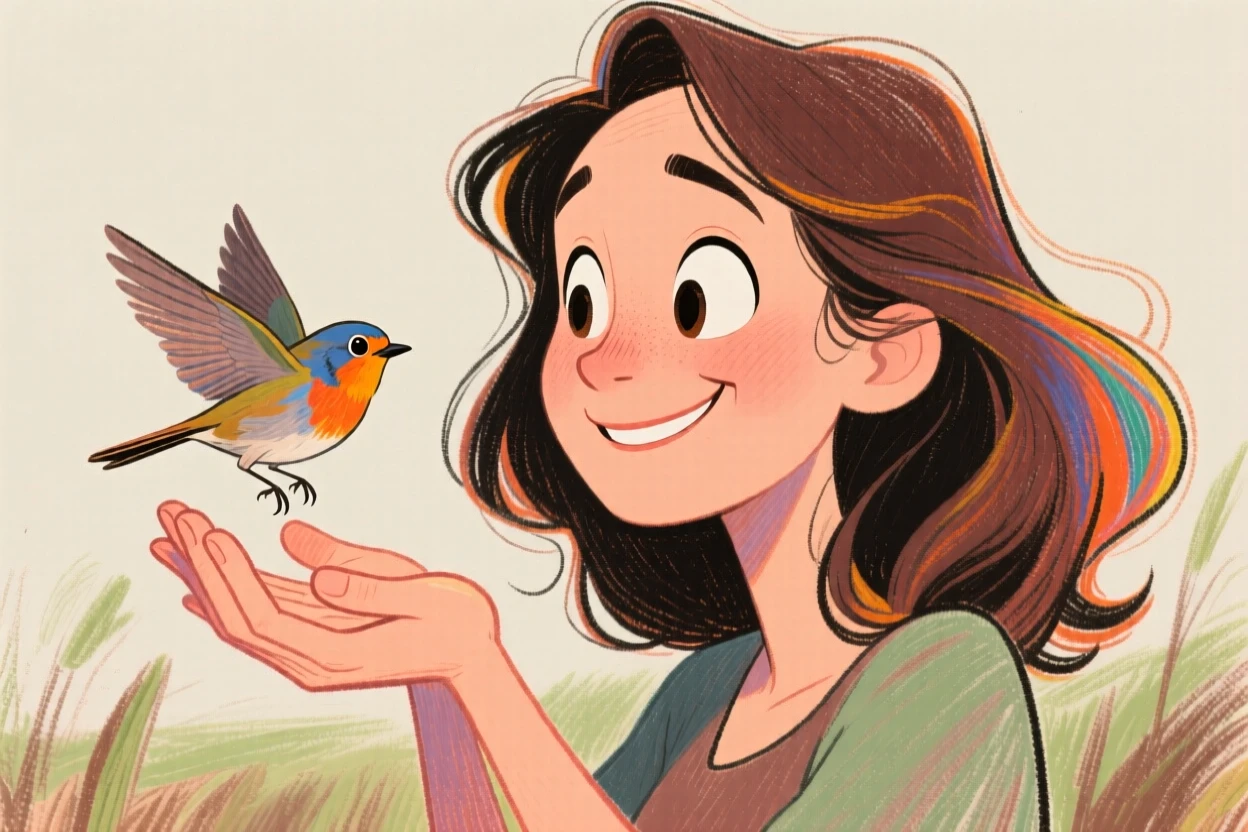 A woman gently releasing a rehabilitated bird back into the wild, hands cupped open.