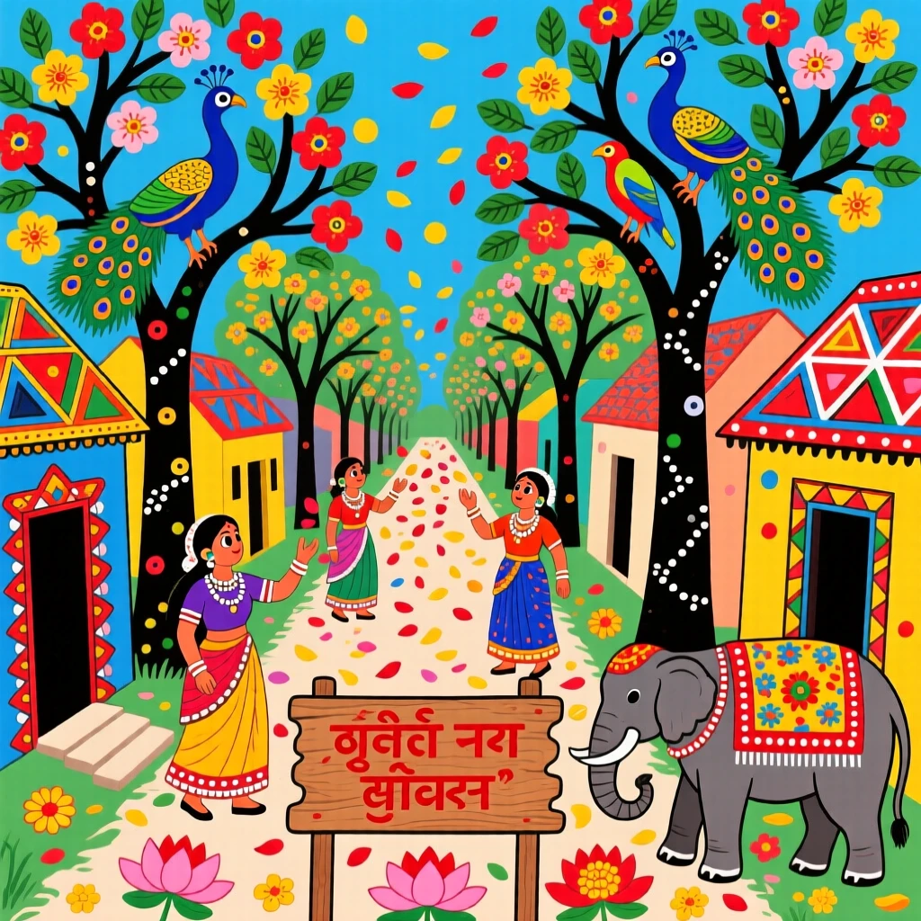 A spring festival where villagers scatter petals along the streets.
