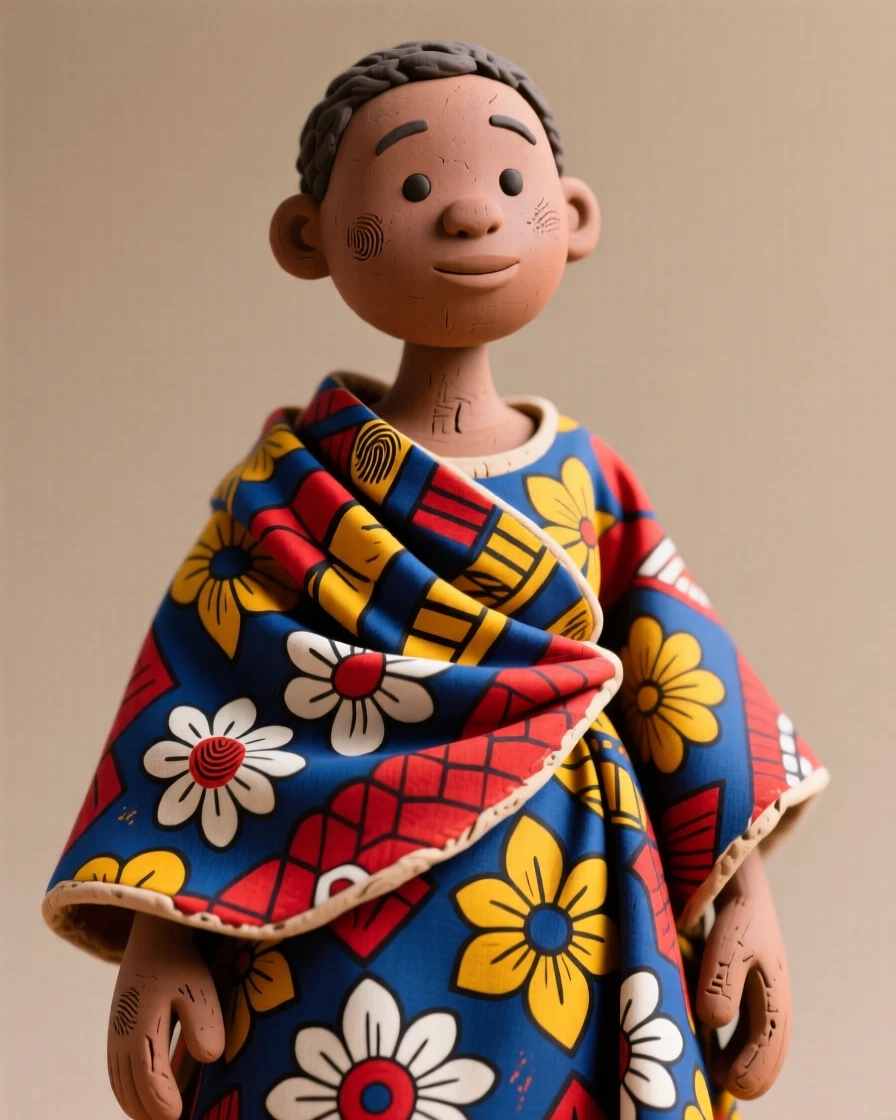 A colorful Nigerian Ankara fabric pattern folded into elegant drapes
