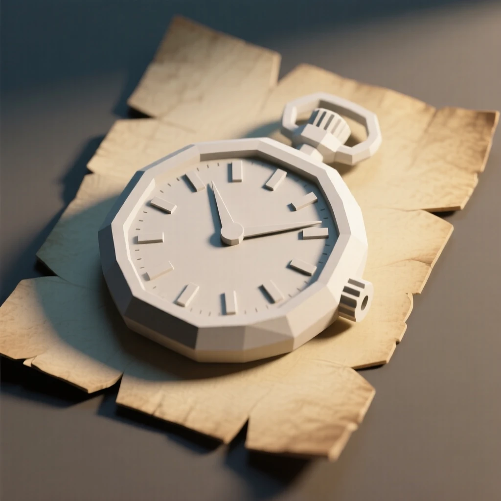 A vintage pocket watch resting on old parchment, bathed in warm afternoon light. soft directional light creates gentle shadows. It evokes a feeling of gentle nostalgia.