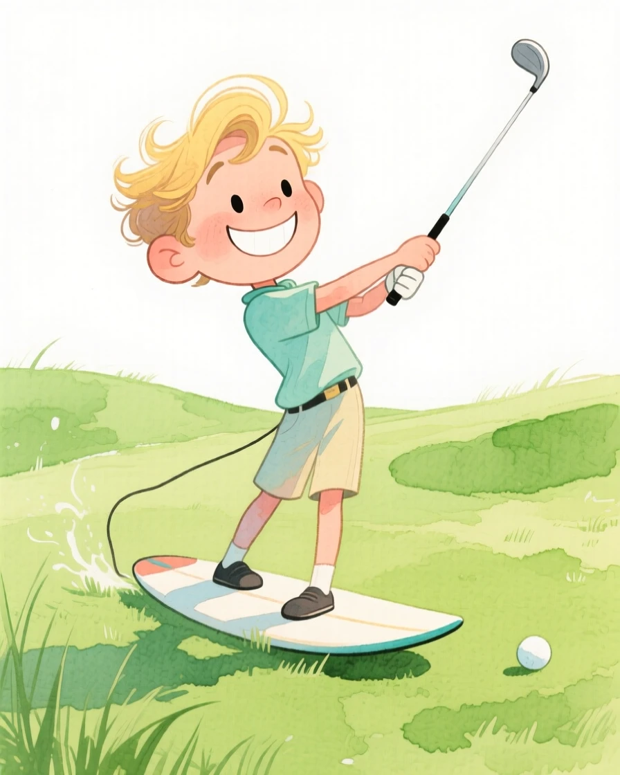 A surfer lining up a perfect swing on a green fairway