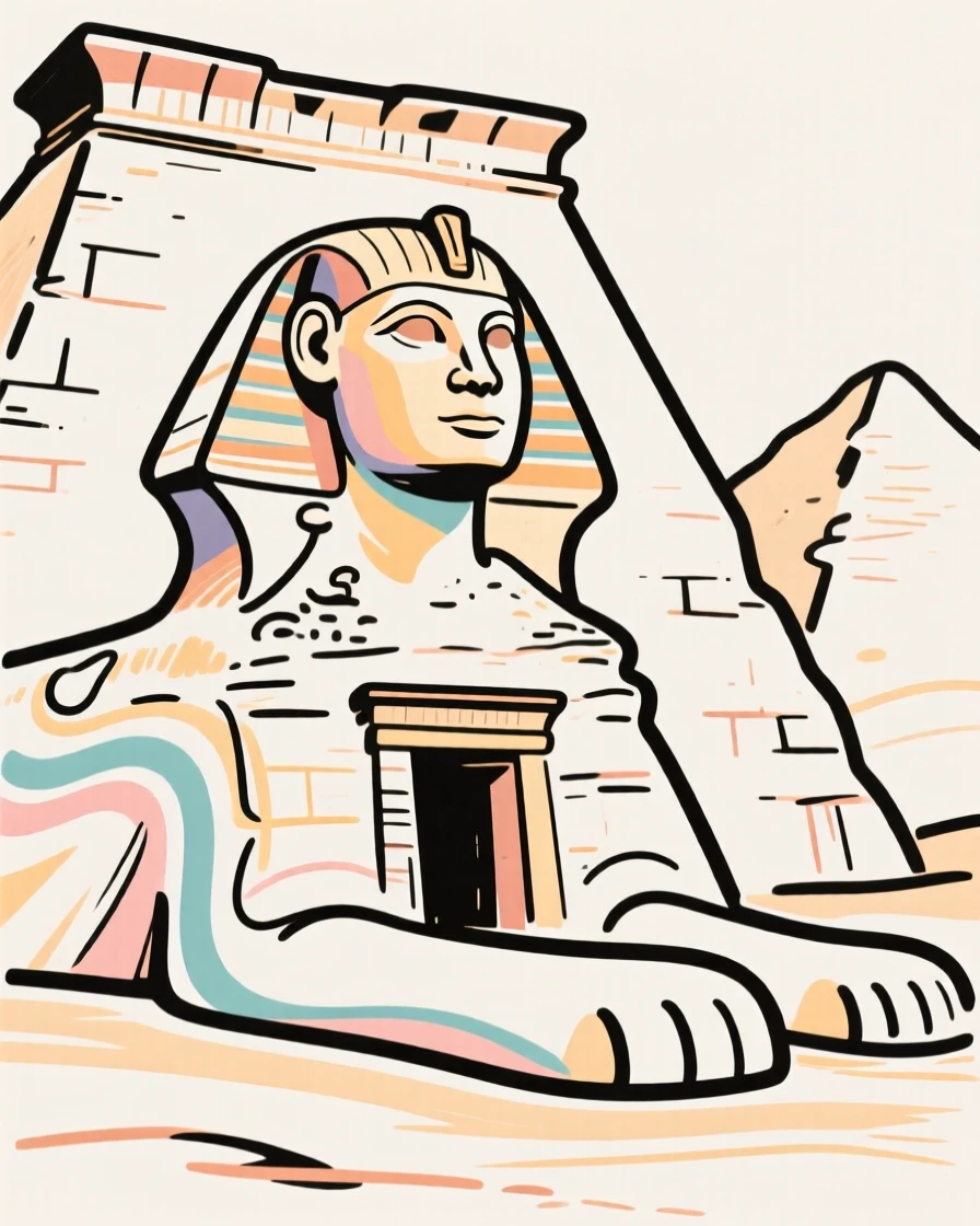 The Sphinx guarding the entrance to an ancient desert temple.