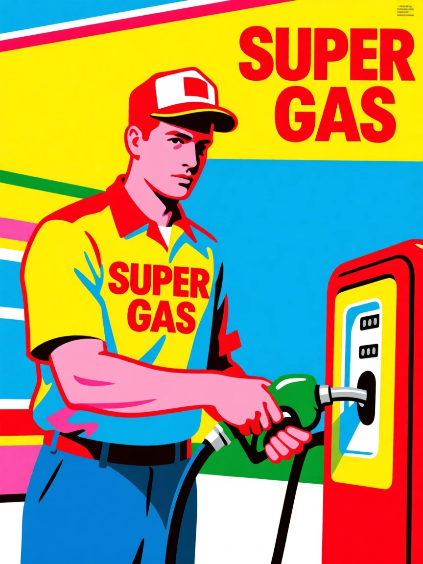 Vintage gas station attendant filling a tank