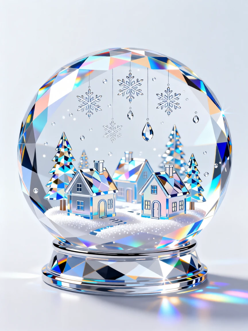 A snow globe scene come to life with a tiny village and gently falling snow.