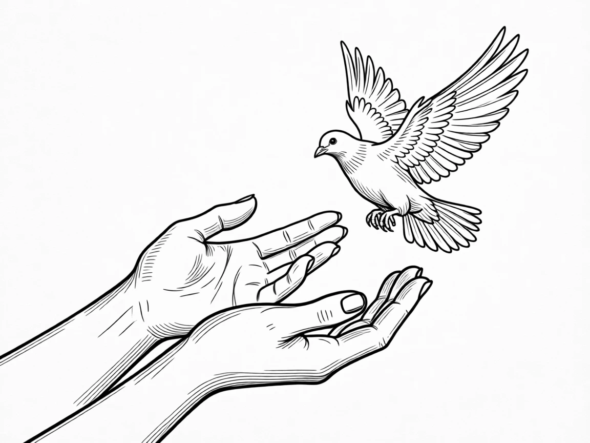 A pair of hands releasing a dove into the sky