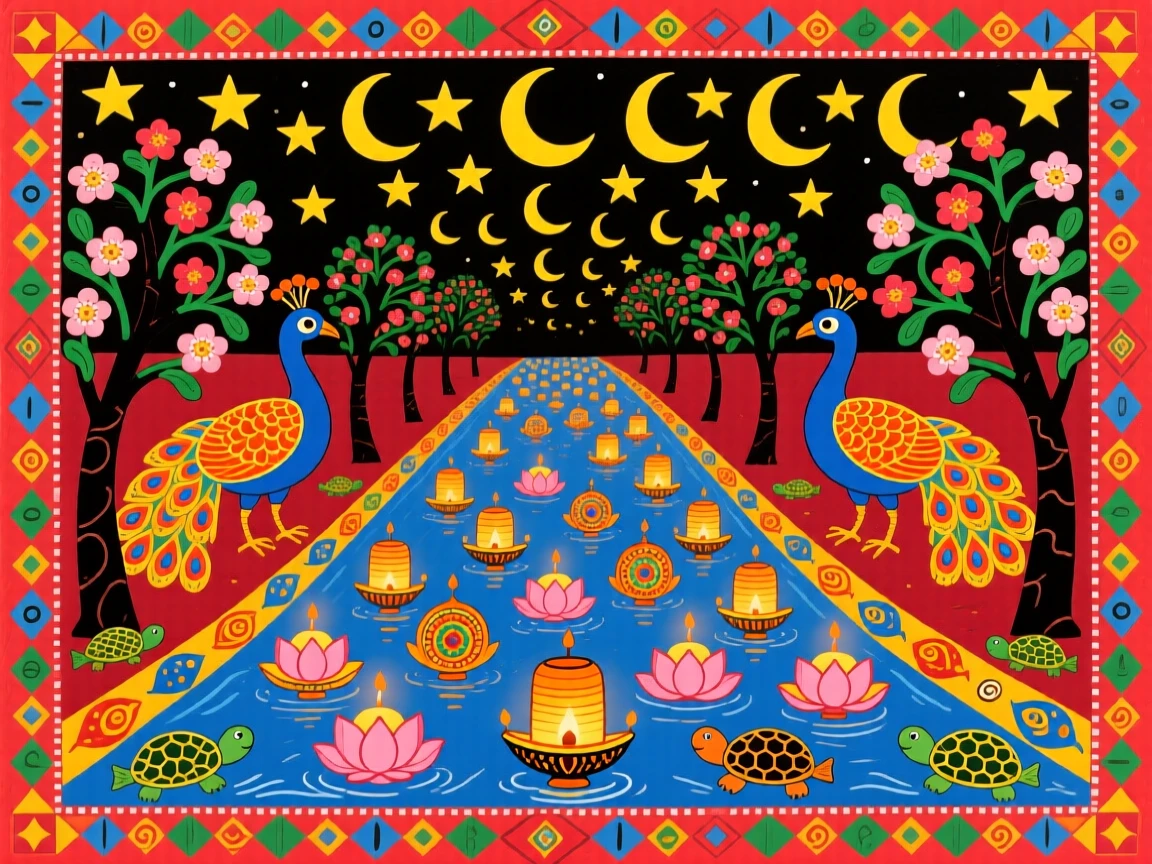 A lantern festival lighting up a river with hundreds of floating lights.