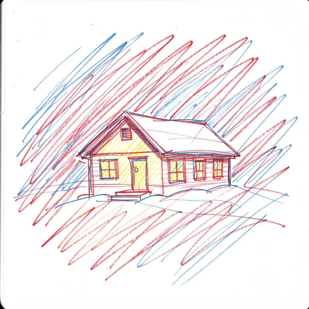 A blizzard swirling around a lone cabin glowing warmly in the storm