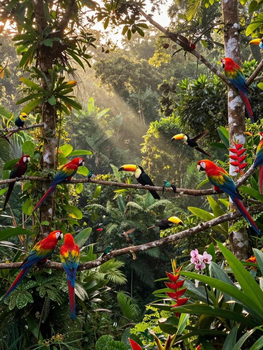 A Costa Rican rainforest canopy alive with birdsong