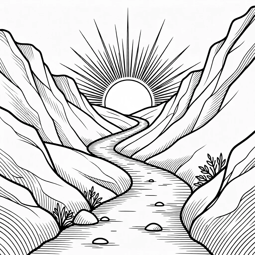 A mountain path leading toward a bright sunrise symbolizing perseverance