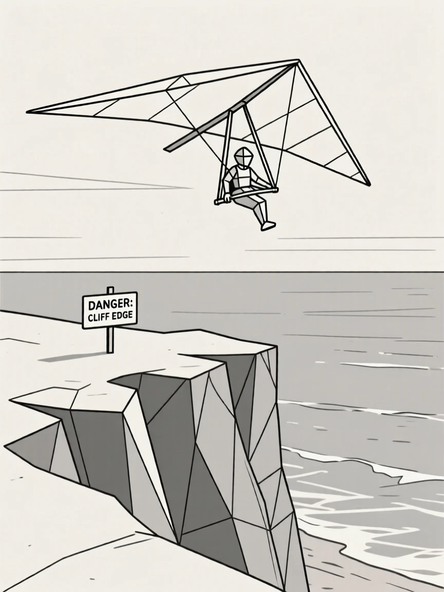 A hang glider soaring above a coastal cliff