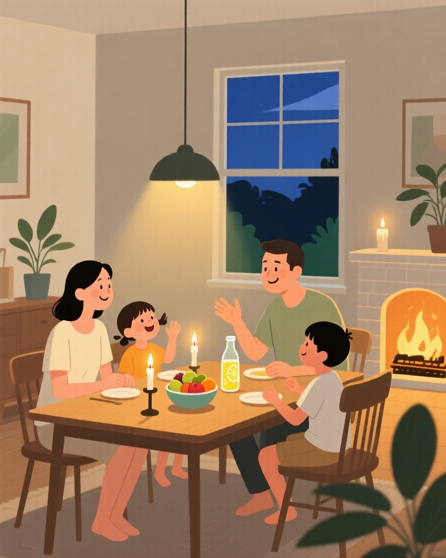 A summer celebration with warm candlelight filling a family home.