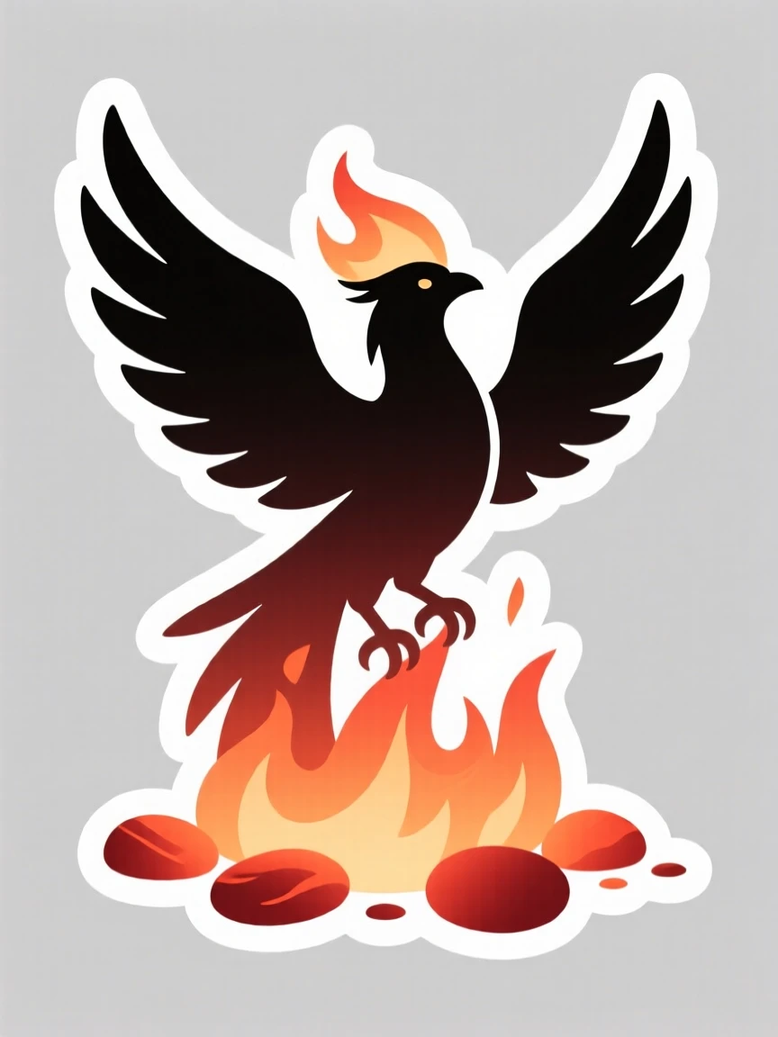 A gently uplifting scene of a phoenix rising from soft glowing embers, surrounded by a gentle sense of stillness, marking the start of something meaningful.