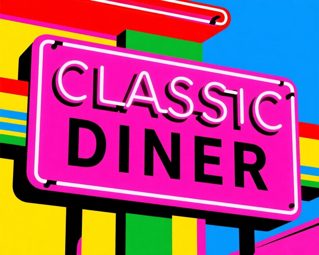 Classic diner neon sign glowing pink