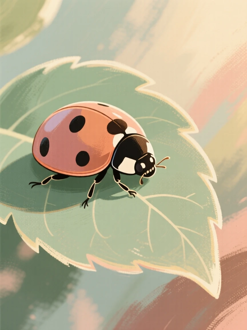 A close-up of a ladybird resting on a green leaf