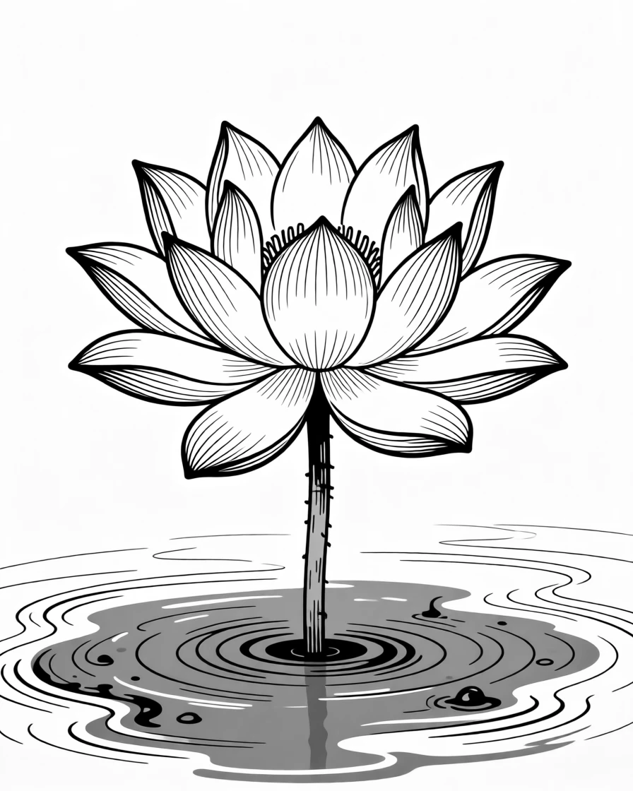 A single lotus flower blooming from muddy water symbolizing growth