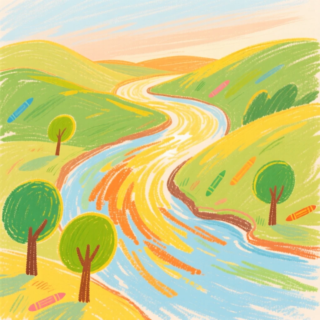 A view of a winding river bathed in golden late afternoon sunlight.