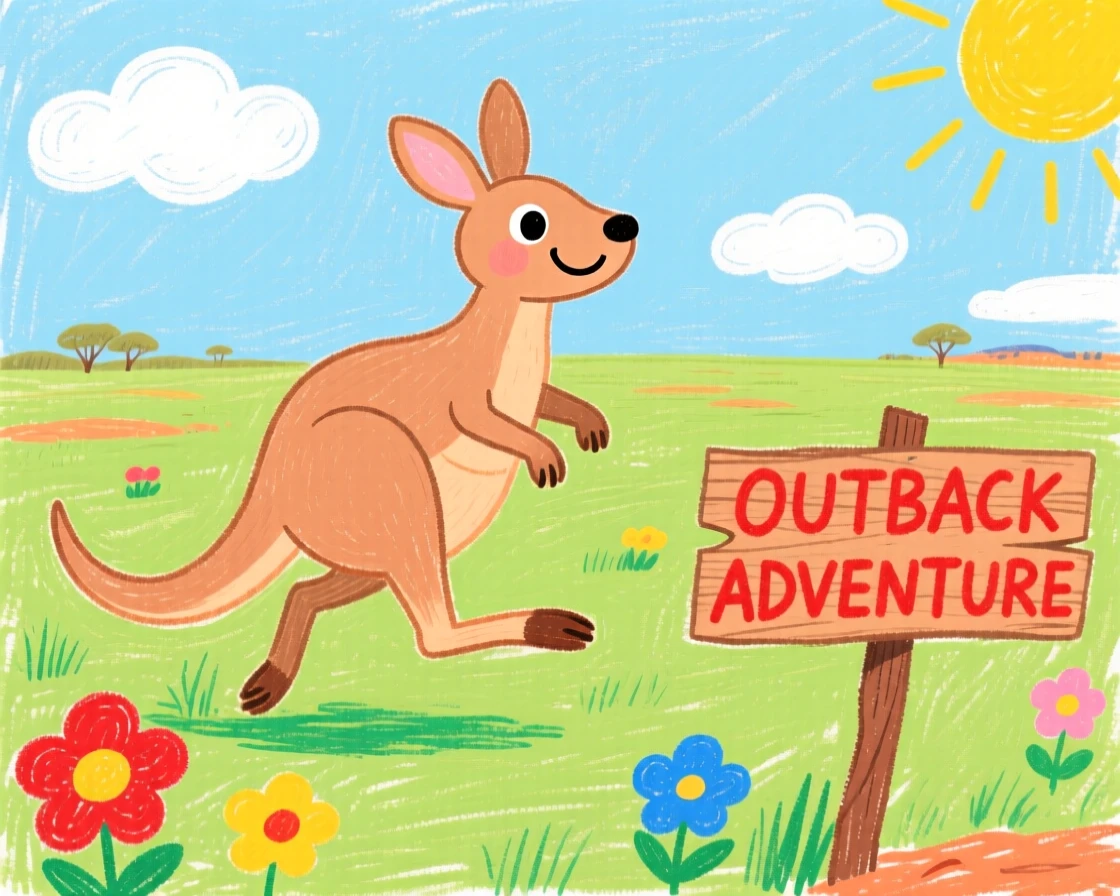 A kangaroo hopping through the outback on a wide open grassy plain.