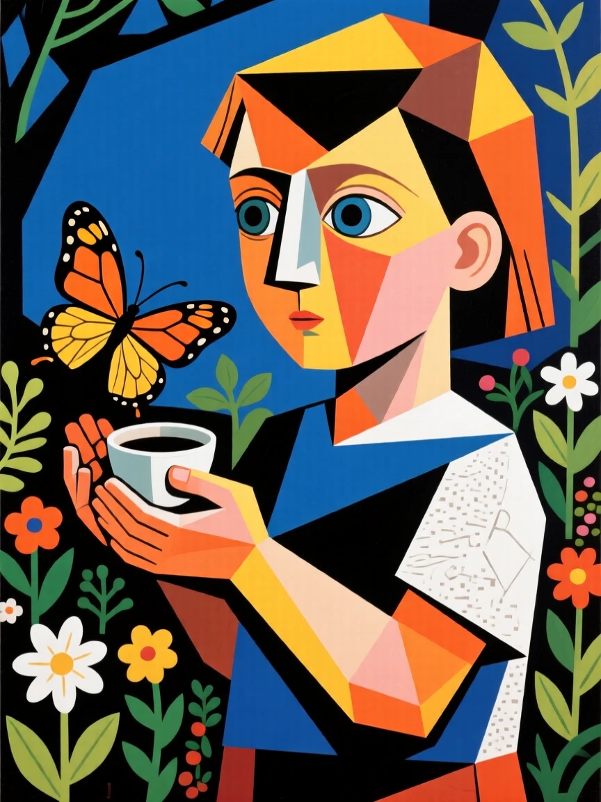 A child gently releasing a butterfly from cupped hands into a garden.
