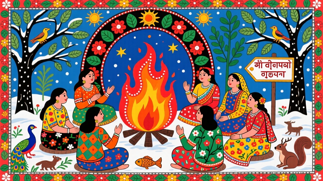 A winter solstice gathering warmed by fire and shared stories.