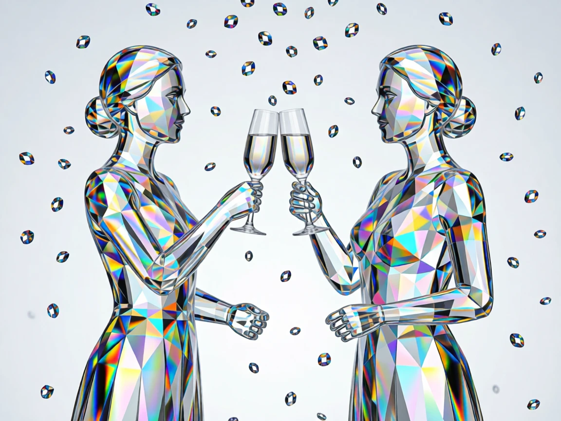 A New Year's champagne toast scene with confetti falling in slow motion.