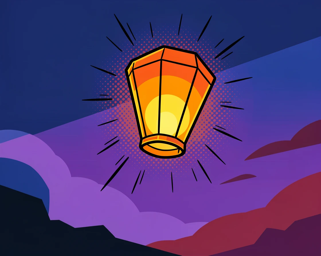A paper lantern release drifting upward into a twilight sky