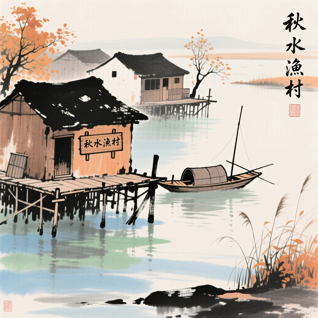 A fishing village of stilted houses along a quiet estuary, at the turn of autumn, suffused with quiet joy.