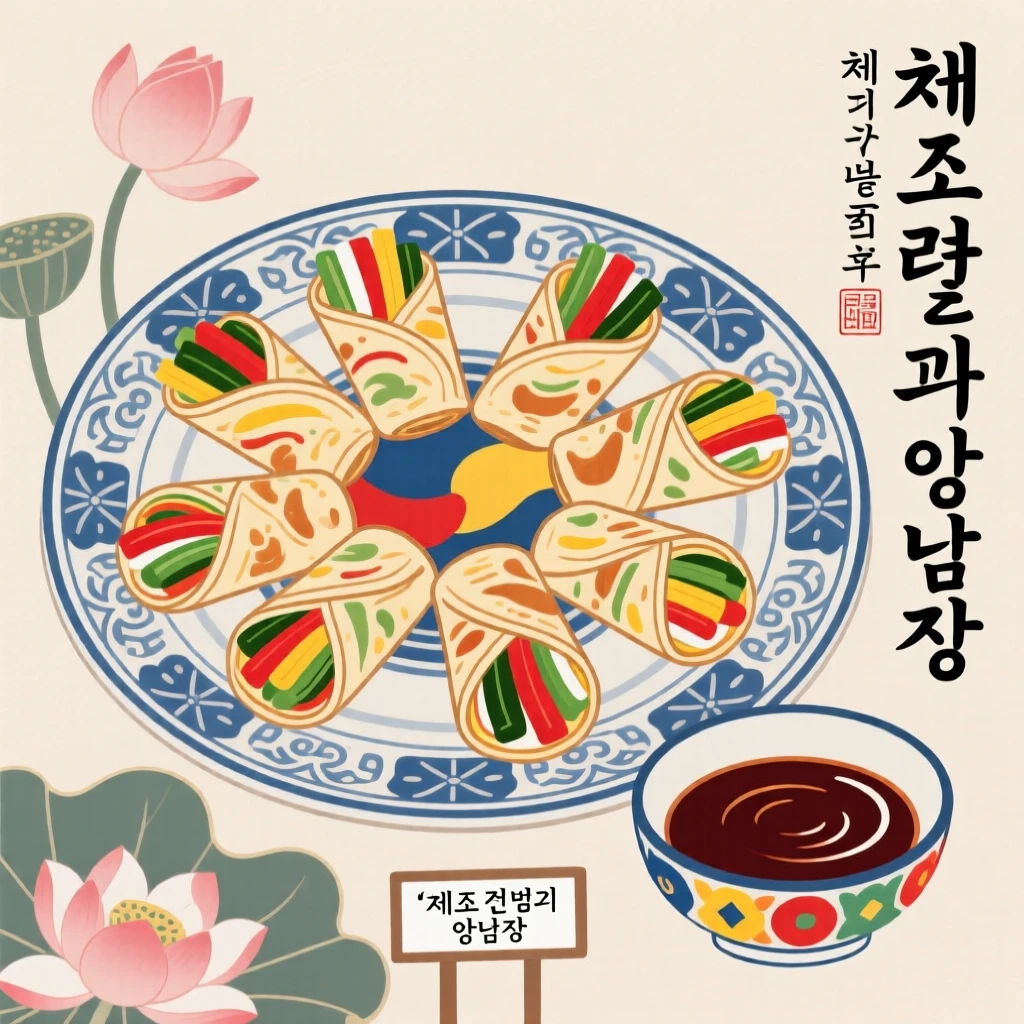 A plate of thin pancakes rolled with vegetables and dipping sauce.