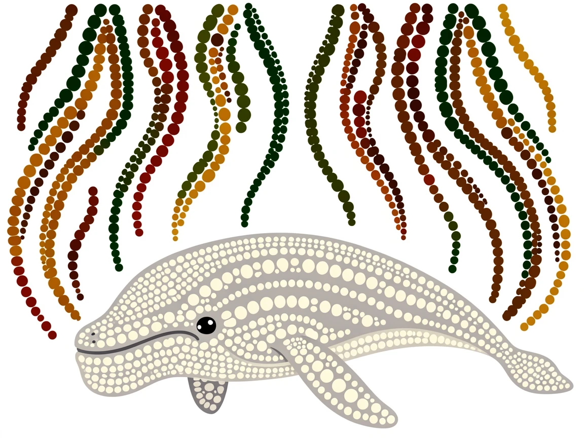 A beluga whale beneath a canopy of drifting kelp