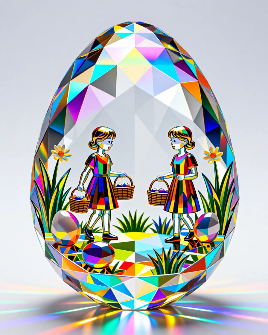 A festive Easter egg hunt scene in a sunlit garden with children's baskets.