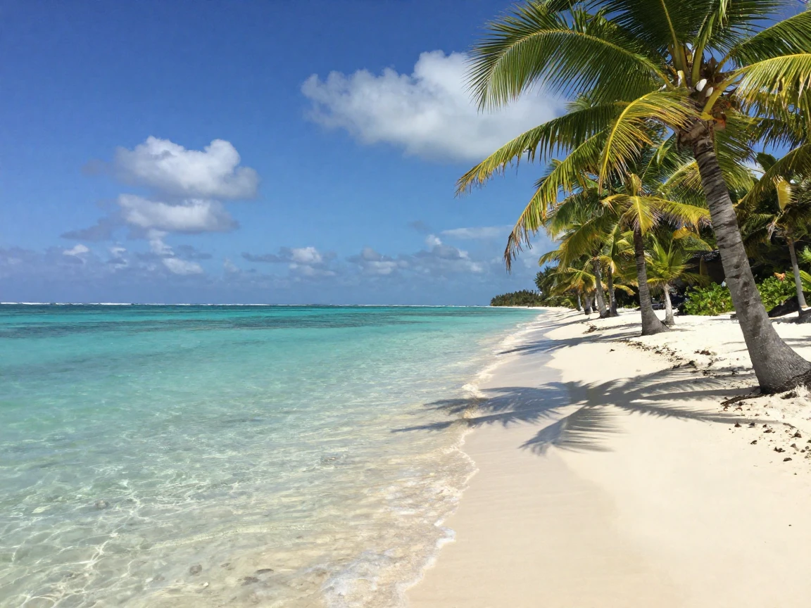 A Caribbean beach with turquoise water and swaying palms