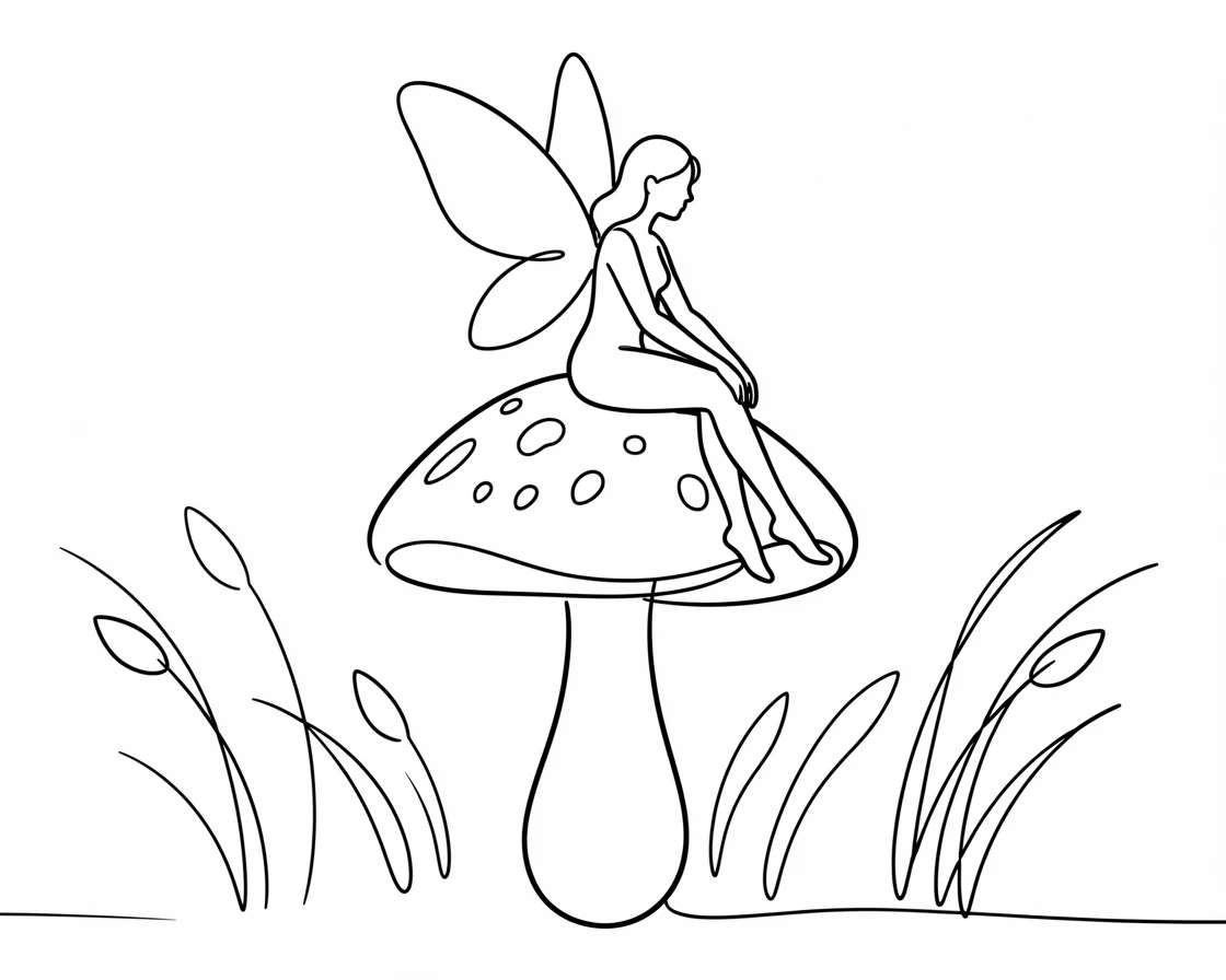 A fairy resting on a giant mushroom in an enchanted woodland glade