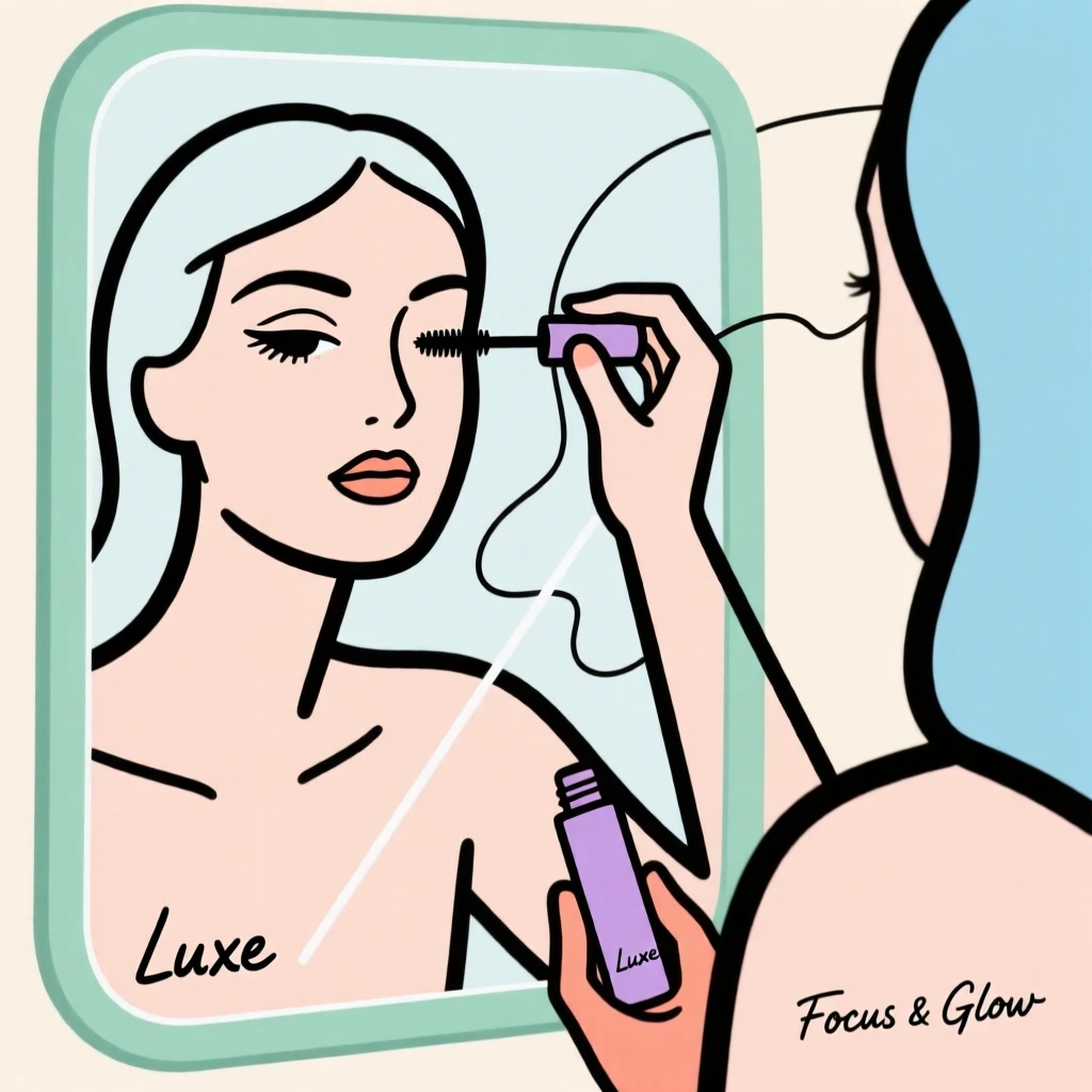 A woman applying mascara in a mirror