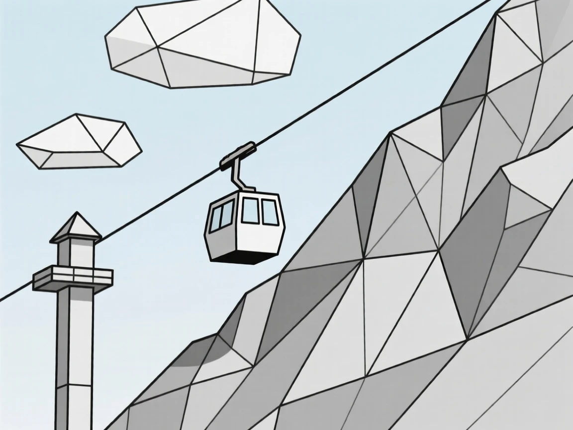 A cable car climbing a steep mountainside