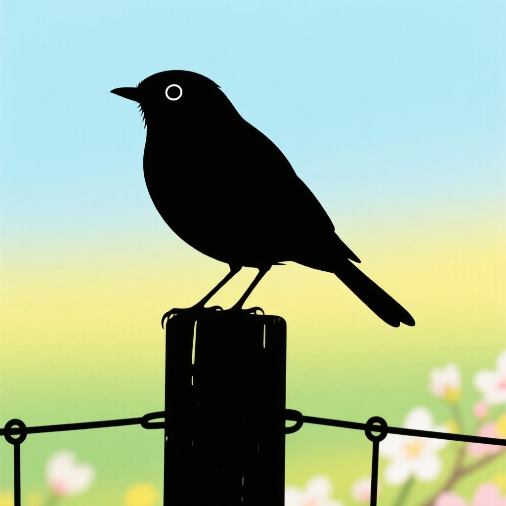 A single robin perched on a fence post, head cocked, in early spring.