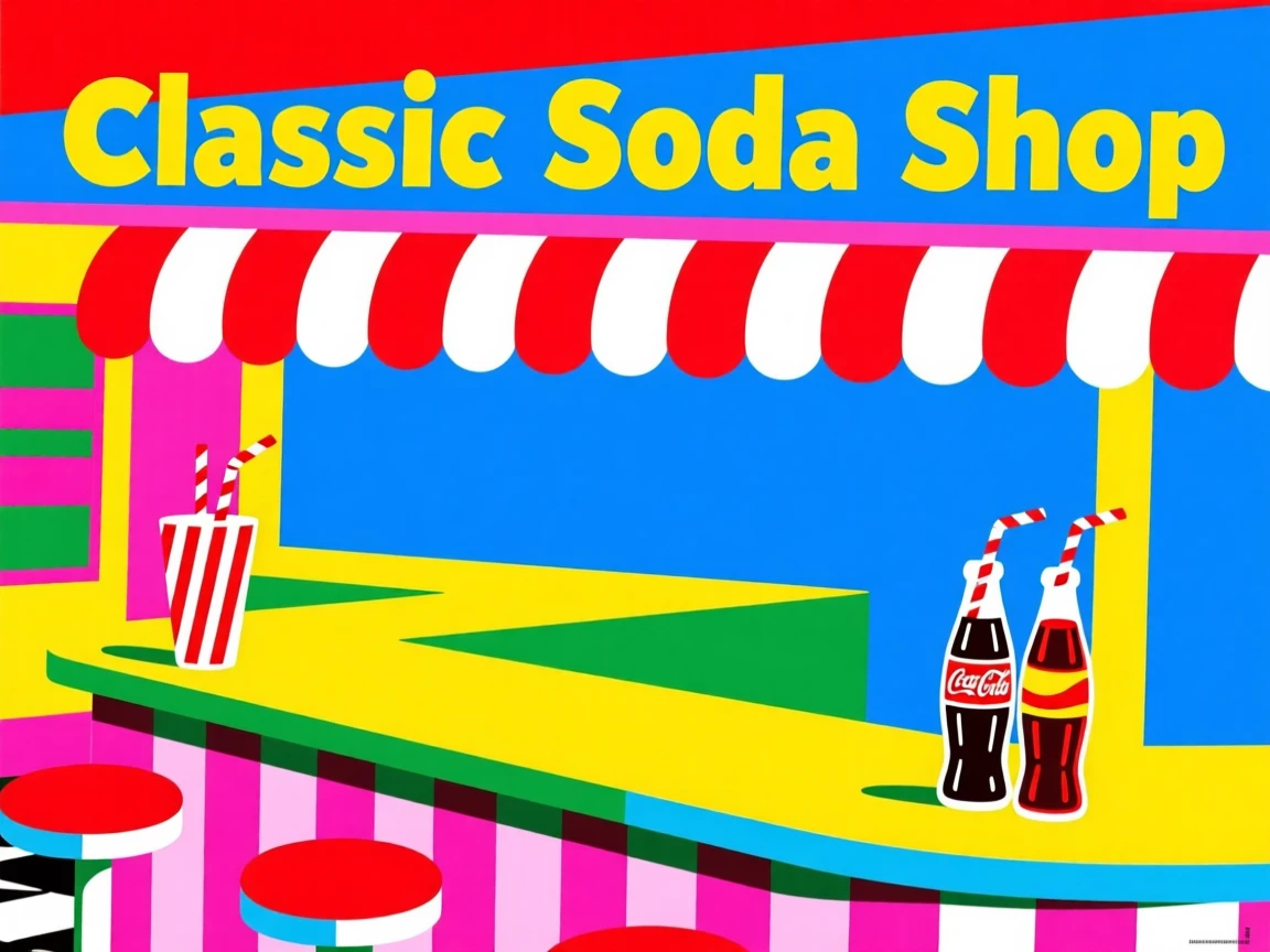 Classic soda shop counter with striped straws